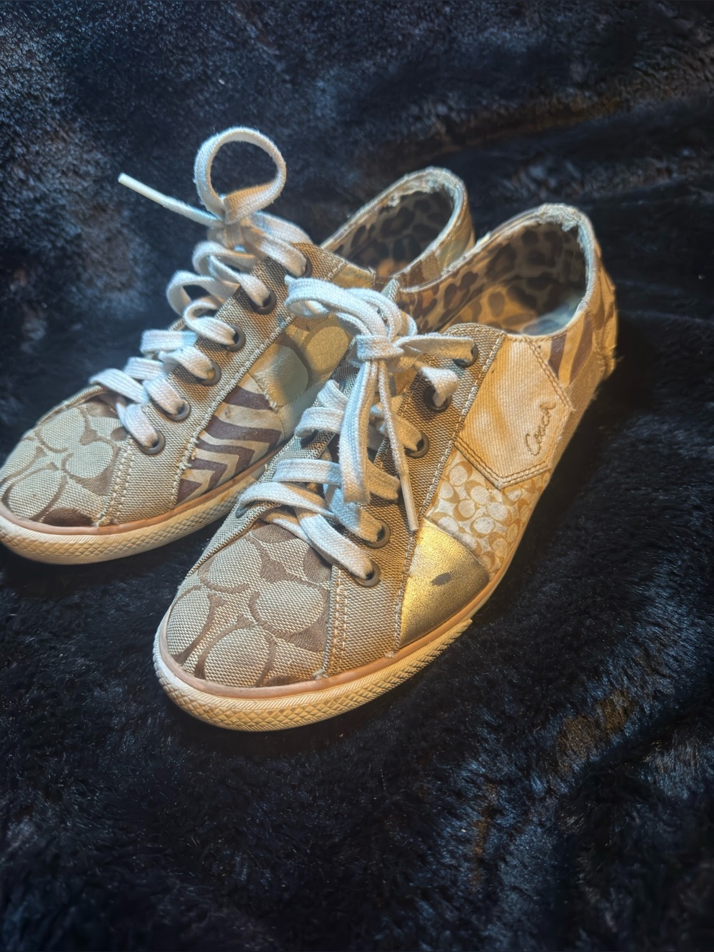 Coach Women's Multi-Pattern Tan & Gold Low-Top Sneakers